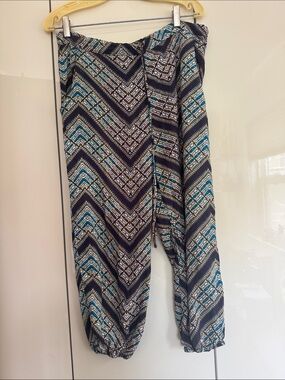 Tysa Printed Chevron Harem Pants - Blue/Brown